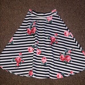 Floral Striped Women's Midi Skirt Size Small